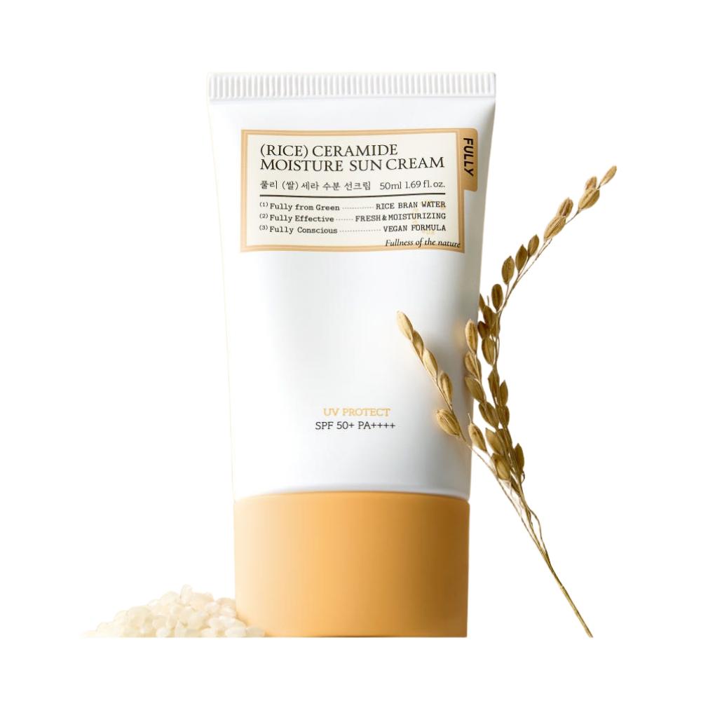 FULLY Rice Cera Moisture Sunscreen 50ml SPF50+ PA++++ Makeup Booster 24H Long Lasting UV Protection Vegan K-Beauty