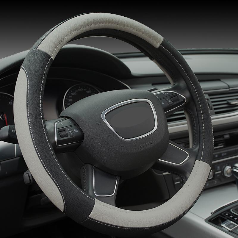 

XF636 Elegant Luxury Eco-Friendly Steering Wheel Cover - Four Seasons Odorless Grip 38 cm сірий колір/чорний