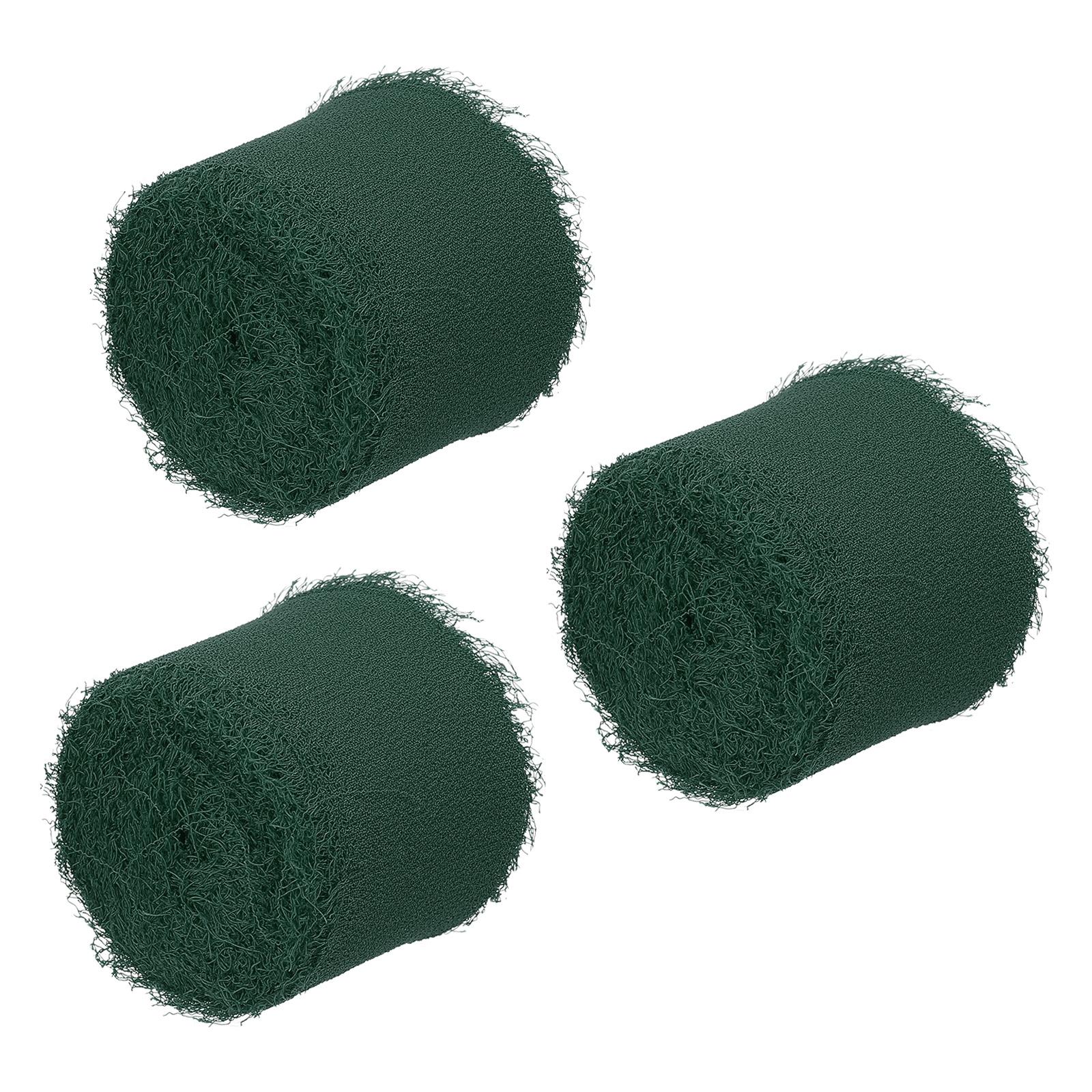 

3 Rolls Fringe Chiffon Silk Ribbon Handmade Frayed Edges Ribbon Set Flower Bouquet Wrap Gift Wrapping DIY Crafts 1.5 x 5 Yard 1.5 Inch темно-зелений колір