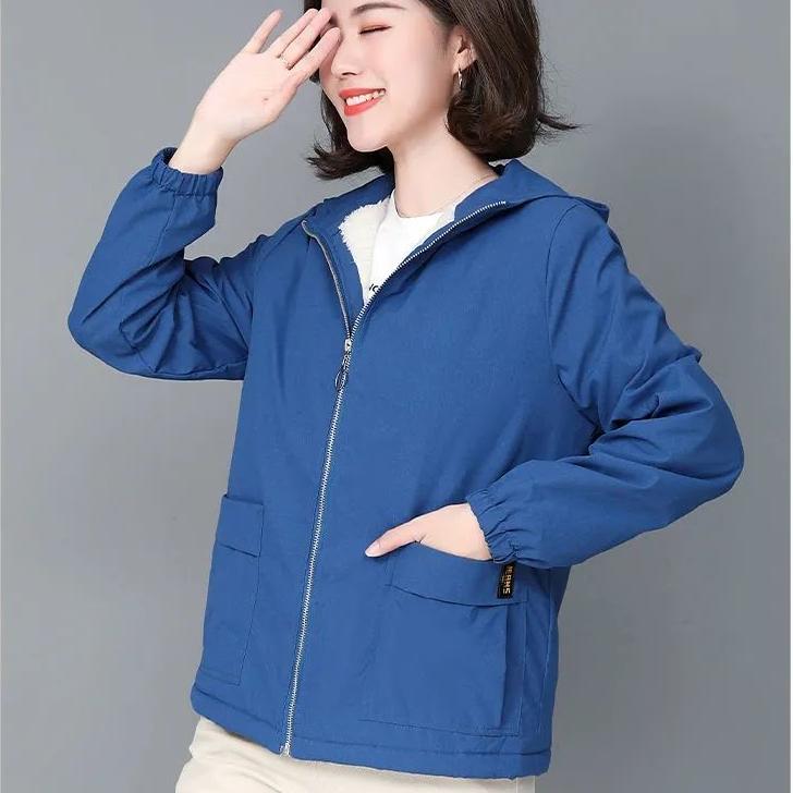 Women's Fleece Jacket Autumn Winter Short Thick Warm Zipper Jacket Loose Women's Hooded Coat Plus Size