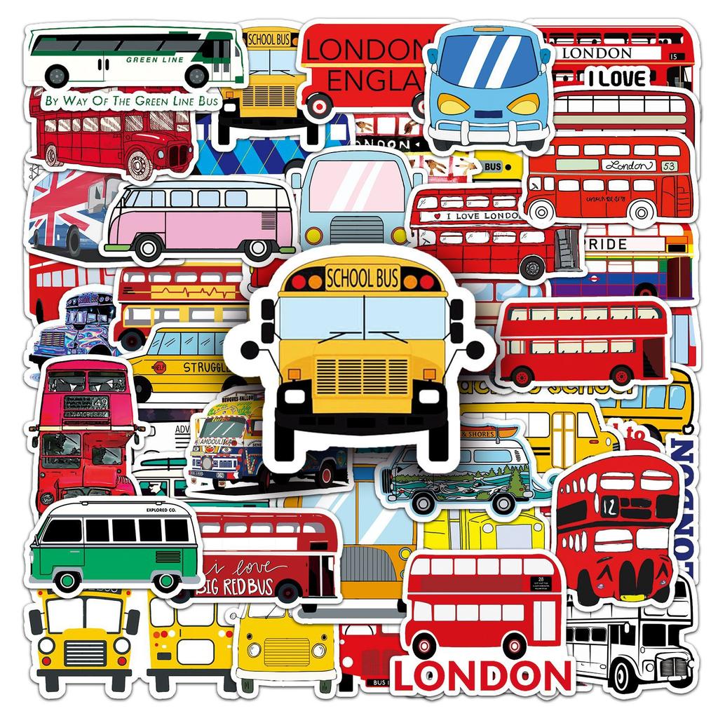 50 Bus Doodle Personality Cartoon Children's Goo Card DIY Skateboard Water Cup Notebook Suitcase Sticker Waterproof