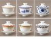 Chinese Style Ceramic Tea Set: White Porcelain Cup with Blue and White Ruyi Covered Bowl for Living Room
