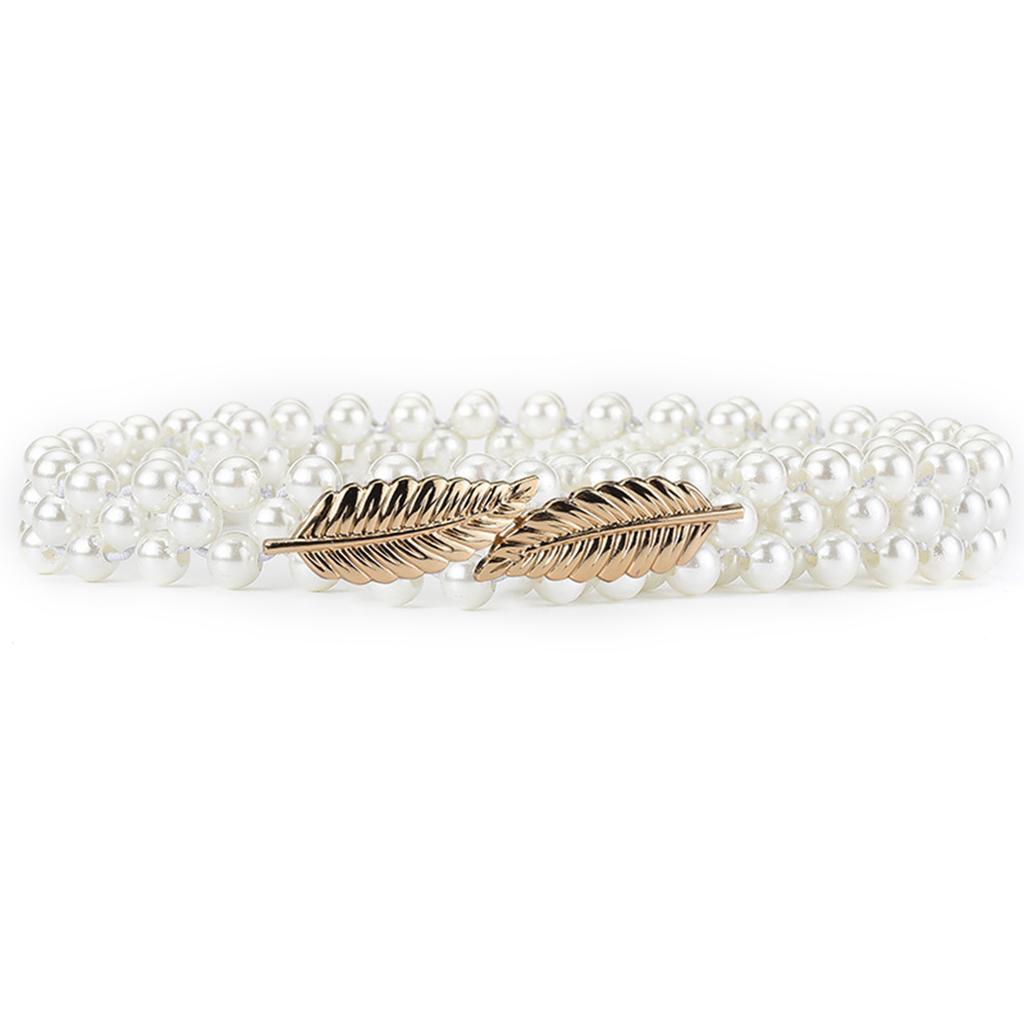 Elegant Adjustable Waist Accessory Elegant Pearls Waist Belt with Rhinestones Accent Stylish Waistband Adornment