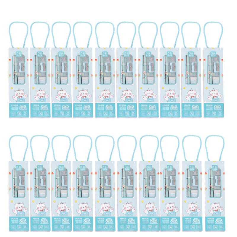 20Sets Portable Stationery Set Animal Cartoon Pencil Cute Ruler Children Pencil Sharpener Student Eraser School Supplies Gifts