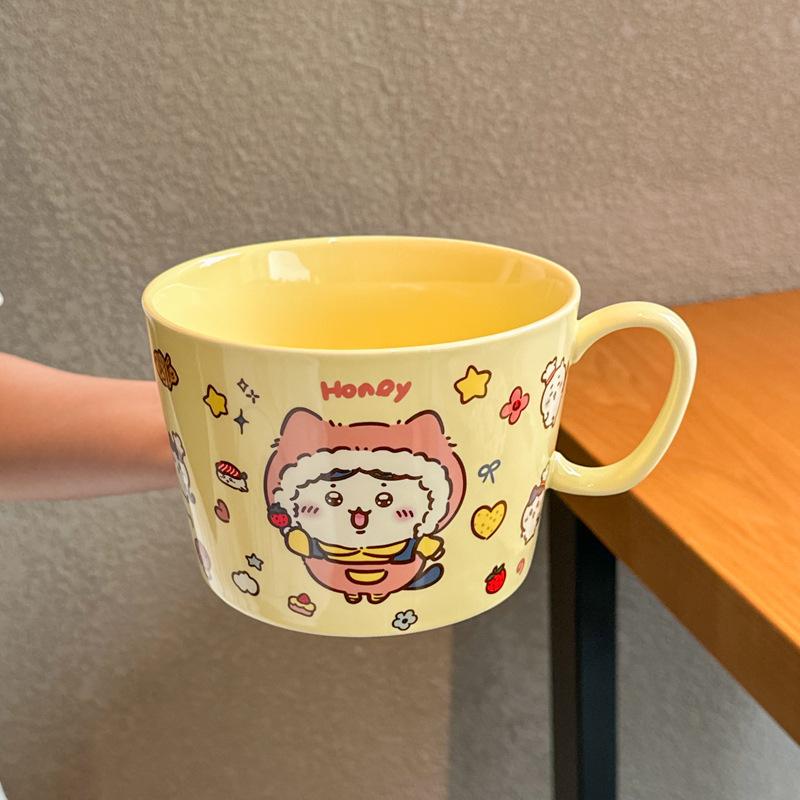 High-value and cute student large instant noodle cup Ceramic instant noodle bowl with lid Dormitory tableware Soup noodle ramen bowl