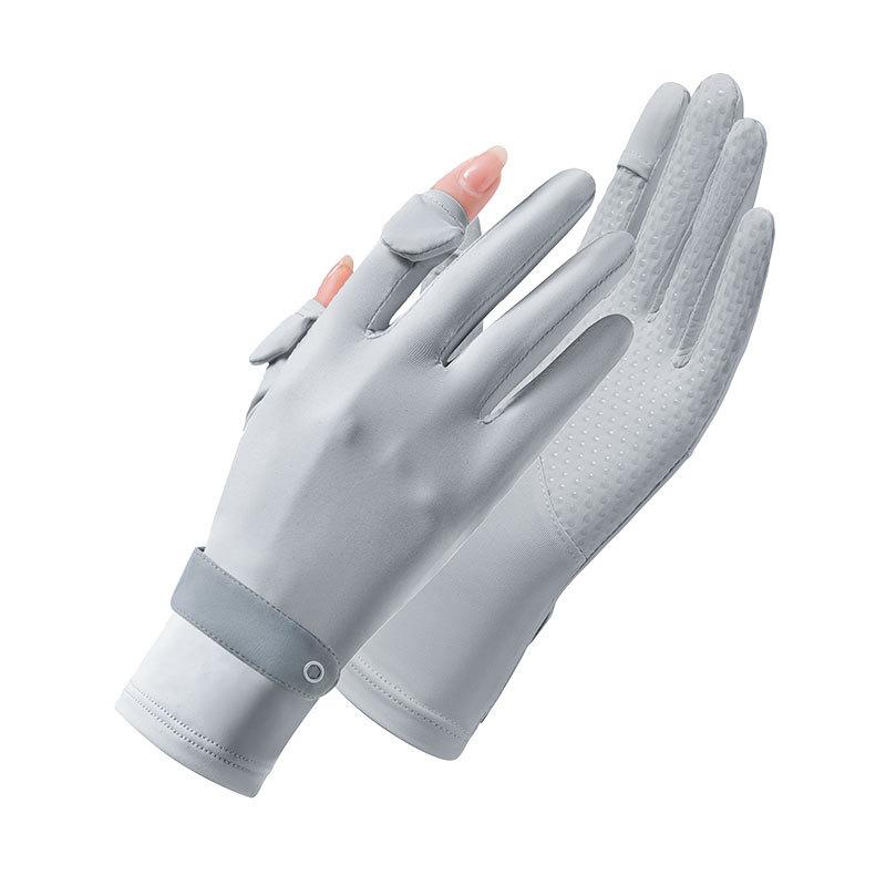 Summer Sunscreen Gloves Women's UV Protection Thin Ice Silk Cool Breathable Driving Non-slip Dew Two-finger Gloves