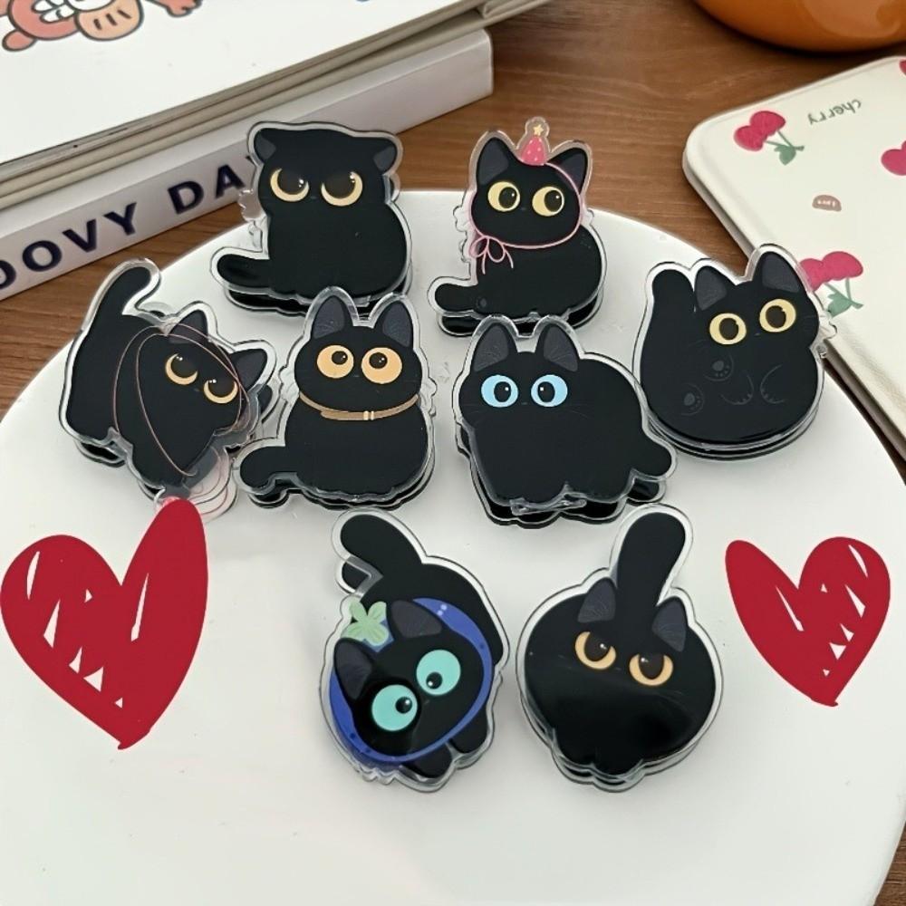 8pcs Acrylic Black Cat Bag Clips Fresh Keeping Kitchen Seal Clips Stationery Clips Seasoning Bags