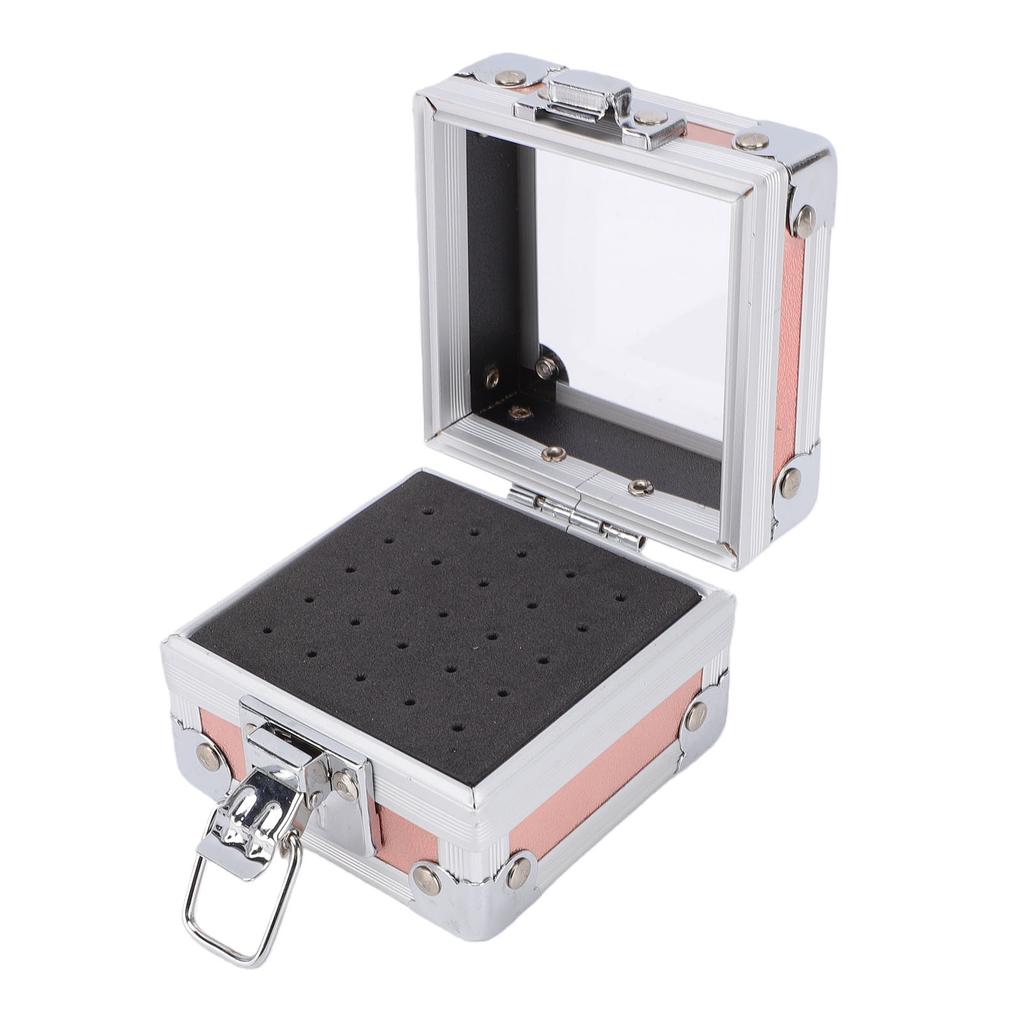 25 Holes Aluminum Alloy Nail Drill Bit Case with Foam Insert Transparent Cover Manicure Nail Drill Bit Holder