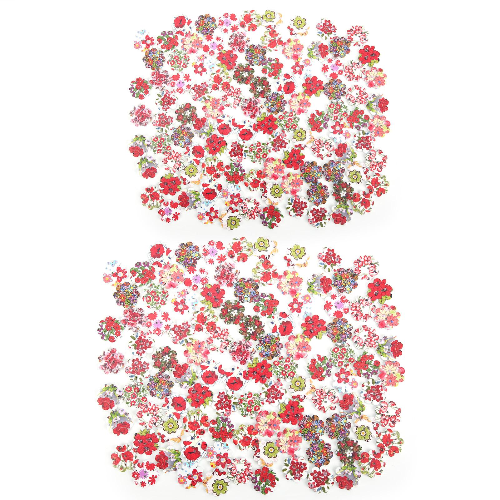 

200Pcs Painted Flowers Buttons Wooden Assorted Mixed DIY Sewing Craft 2 Holes Accessories 20mm