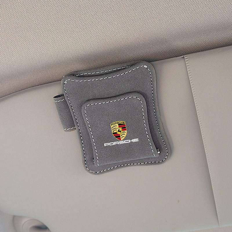 AABJ1 Clip per Occhiali da Parasole in Camoscio per Auto Scatola Porta Occhiali da Sole per Porsche Cayenne Panamera Macan 911 718 Taycan Boxster Cayman 918