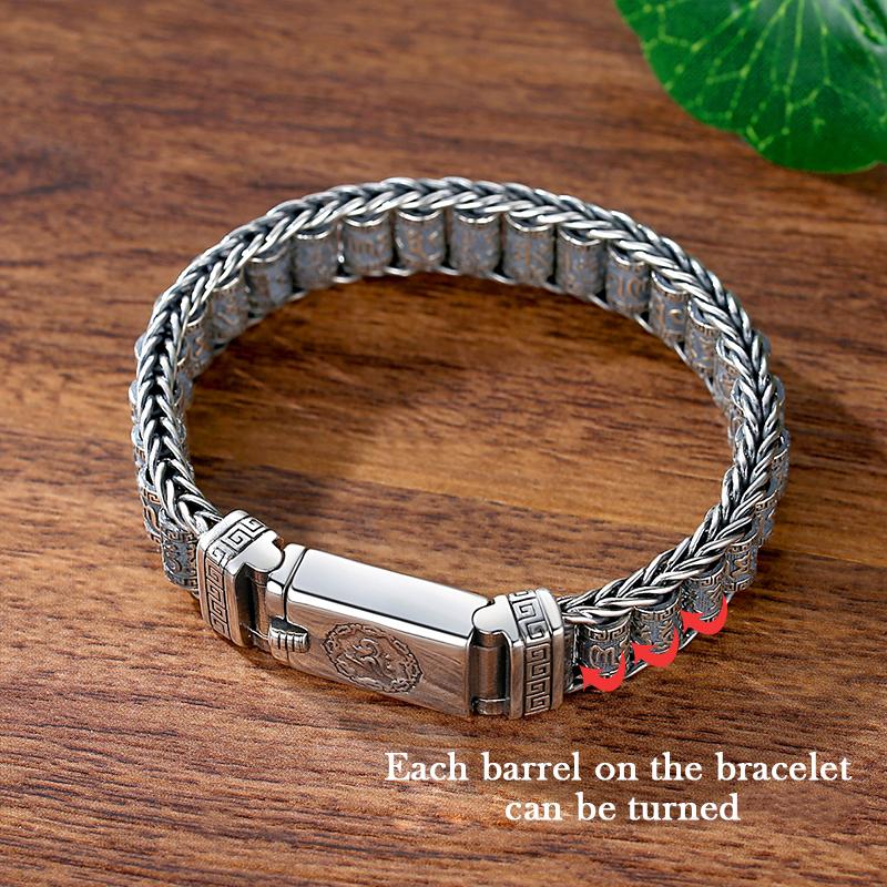 New Handmade Creative Sutra Bracelet Men Silver Transfer Beads Vintage Six-Character  Mantra Personality