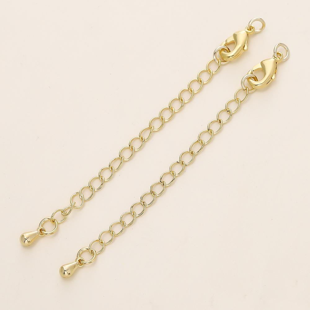5/10pcs/Pack 14/18K Gold Color Plated Brass Various Extension Chain With Lobster Clasps for DIY Necklace Jewelry Making Findings