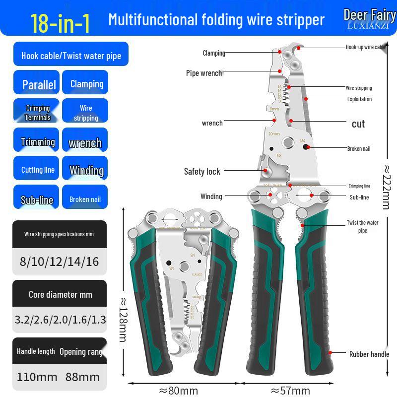 Electrician s Multi-Tool: Foldable Wire Stripper & Crimper Pliers