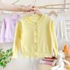 2025 Korean Style Knit Cardigan for Girls (3-6 Years) - Lightweight Sun Protection, Ice Silk Jacket for Spring, Summer, Autumn
