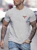 Summer Men's 100% Cotton Casual Loose Size Bull Print Round Neck Short Sleeve T-shirt Top Men's Street Clothing Button Up Pullov