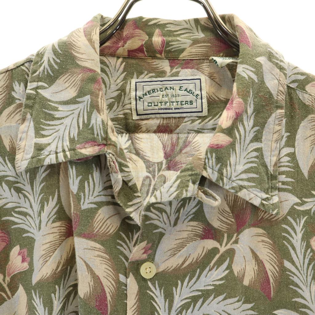 American Eagle Outfitters 90s Linen Blend Old Floral Five-quarter Sleeve Open Collar Shirt Men's Used