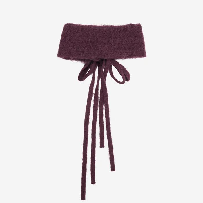 ALPACA TIED STRAP HEADBAND, PLUM