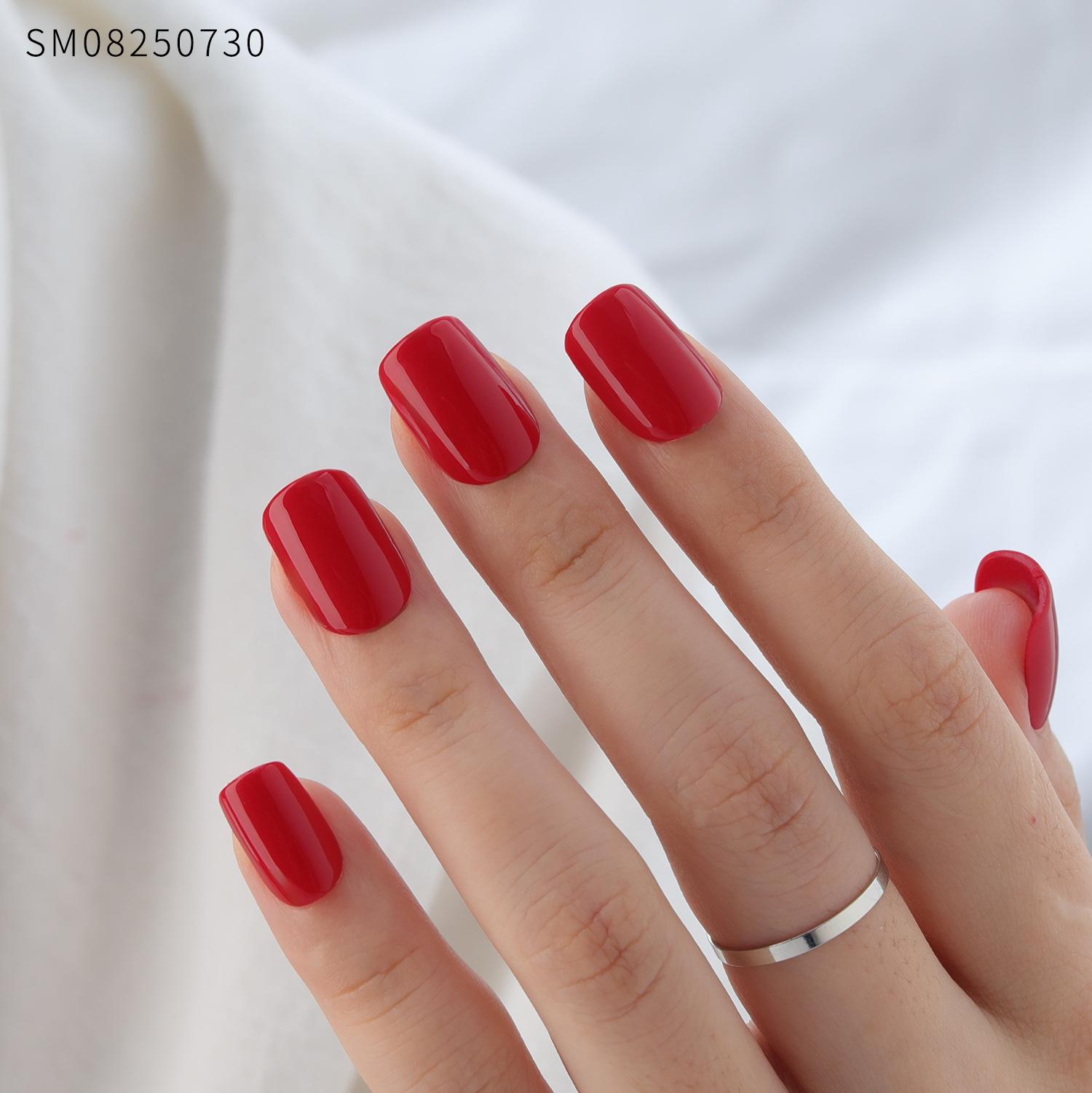 New Year Solid Red Short Square False Nails