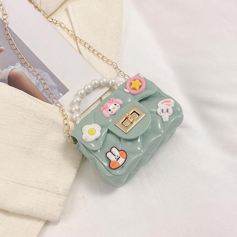 Cute Chain Small Square Bag Street Fashion Pvc Shoulder Bag зелёный