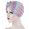 Chemo Cancer Hat Cap Pleated Turban Women Stretch Knotted Shiny Muslim Headscarf