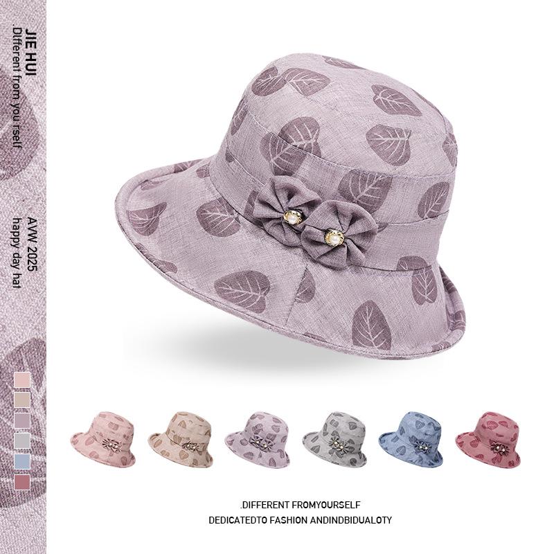 2025 Summer Fashion Embroidered Wide Brim Sun Hat for Middle-Aged & Elderly Women