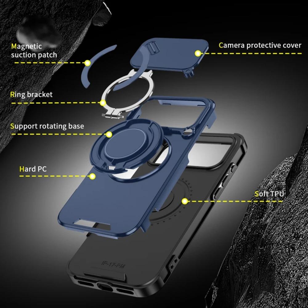 For iPhone 17 Pro Max 17 Air Case Heavy Duty PC+TPU Ring Car Mount Magnetic Stand Slide Camera Cover iPhone17