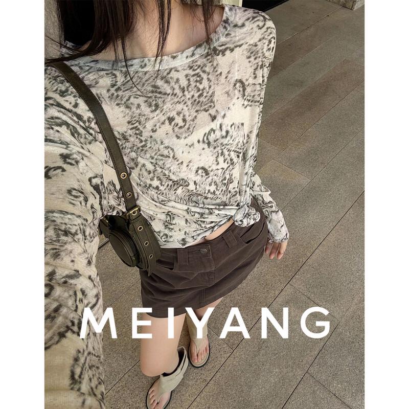 MEIYANG Leopard Print Knitted Long Sleeve T-Shirt M