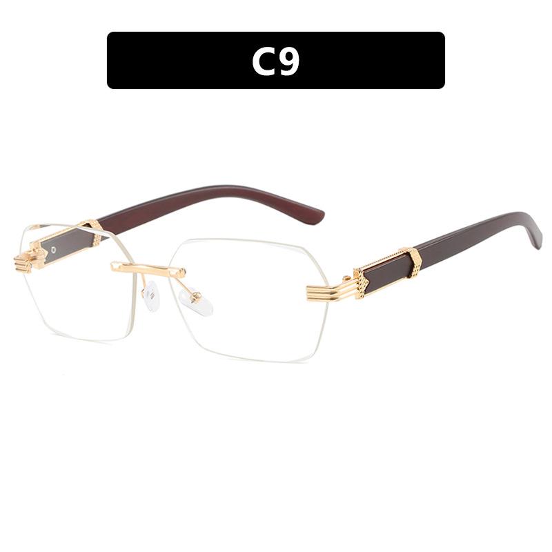 Trendige rahmenlose unregelmäßige quadratische Sonnenbrille mit kleinen Holzmaserbeinen