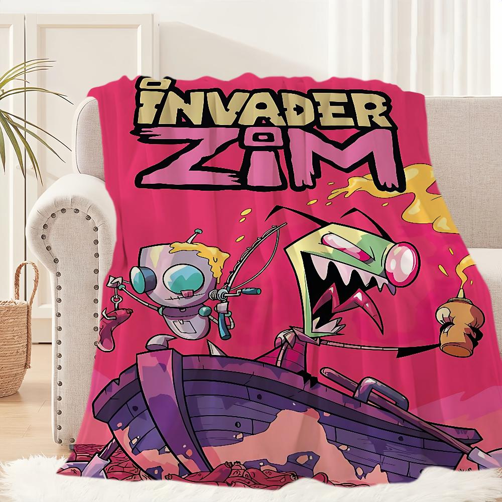 Funny Cartoon I-Invader Zim Blanket Blanket for Couch Sofa Travel Home Hiking Picni Bed Beding Flannel Blanket birthday gift