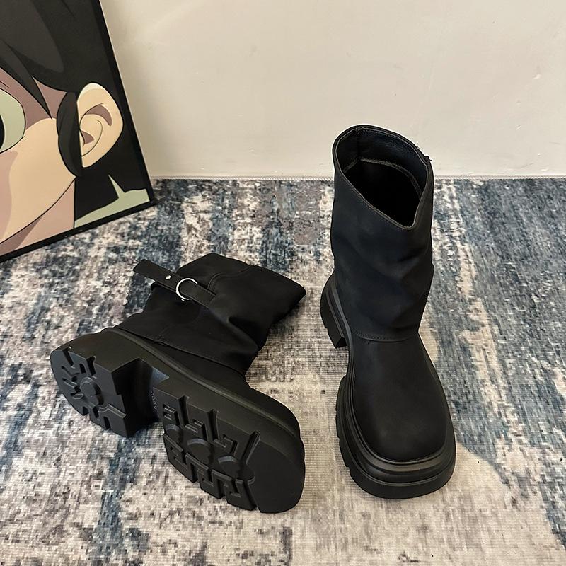 Thick-soled heightening Maillard British style Martin boots women's autumn new stacking boots tube boots short boots