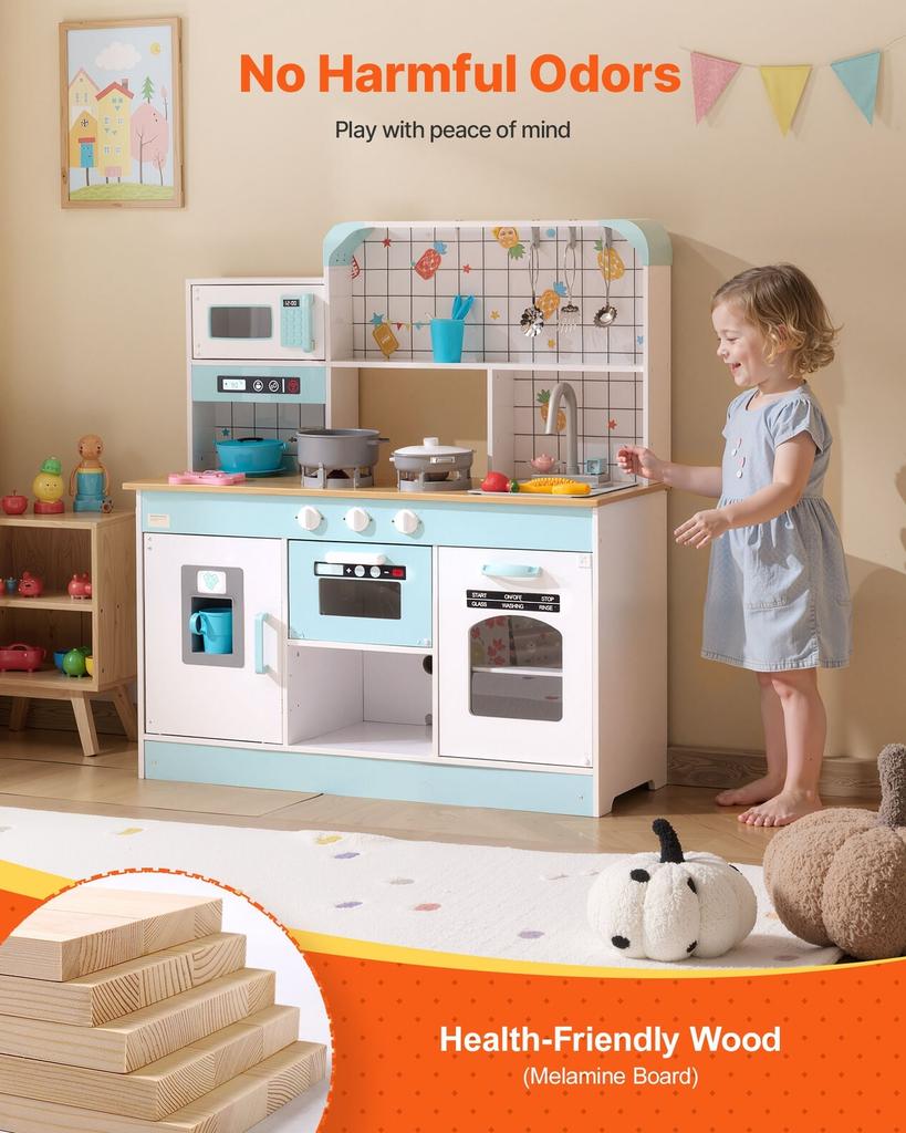 Kitchen Playset Kids Pretend Cooking Play Toy 24 Piece Accessories White