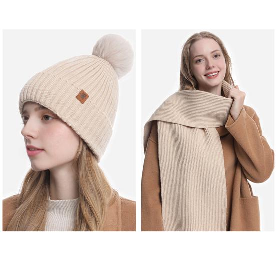 3Pcs/Set Winter Knitted Scarf Gloves Set Pom Pom Ball Double Layer Thickened Brimless Hat Touchscreen Gloves Neck Warmer Set