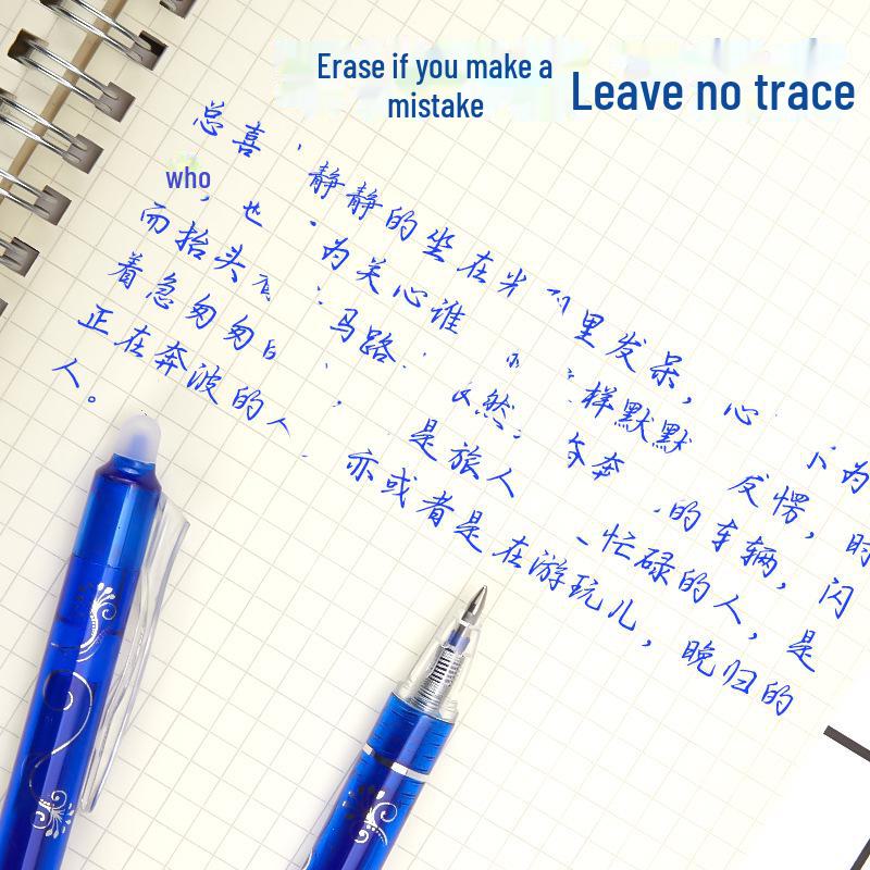 Erasable Gel Pen Set with Push Mechanism & Blue Ink, Includes Rubber Eraser - 0.5mm, Perfect for Students