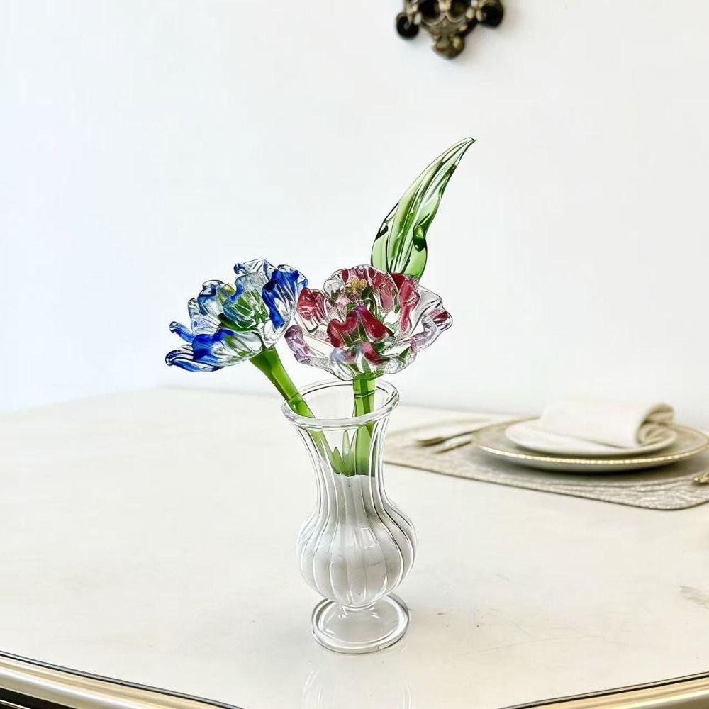 Mini Glass Flower Decor Colored Glaze Simulation Floral Handcrafted Floral Sculpture Gift Handmade Glass Flower Bouquet