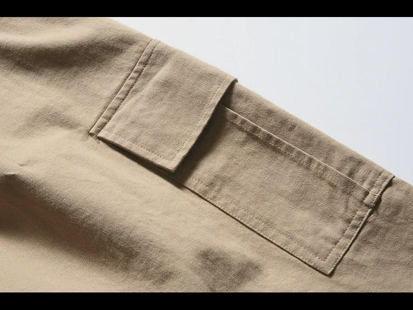 City Fanpin 2024 Spring Men's Loose Wide-Leg Multi-Pocket Work Pants - Solid Color