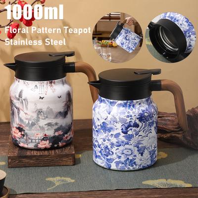 Thermos à thé floral vintage 1000 ml Bouilloire à thé en acier inoxydable Théière anti-goutte avec infuseur à thé Mini thermos cafetière