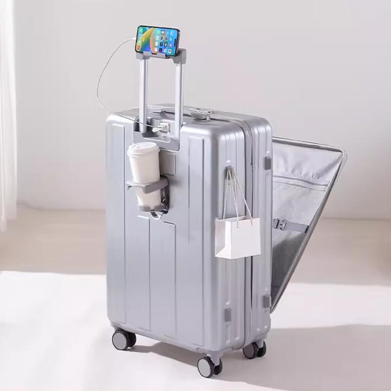 JOURHEY SHI Multifunctional Front-Opening Luggage with USB & Cup Holder
