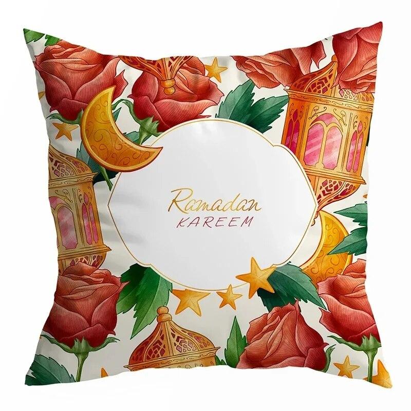 Ramadan Decoration 2024 Mubarak Cushion Cover Cotton Eid Mubarak Islamic Muslim Happy Eid Mosque Pillowcase Party Supplies