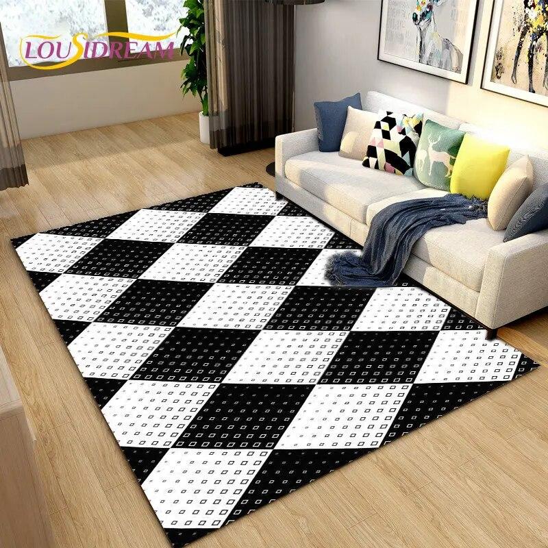 3D Geometric Lattice Pattern Area Rug,Carpet Rug for Living Room Bedroom Sofa Decoration,Kitchen Bath Doormat Non-slip Floor Mat