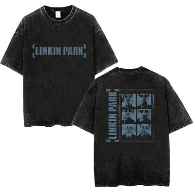 T-shirt délavé pour homme, décontracté, Linkin Park, 20e anniversaire des Météores, vintage, surdimensionné, confortable, streetwear