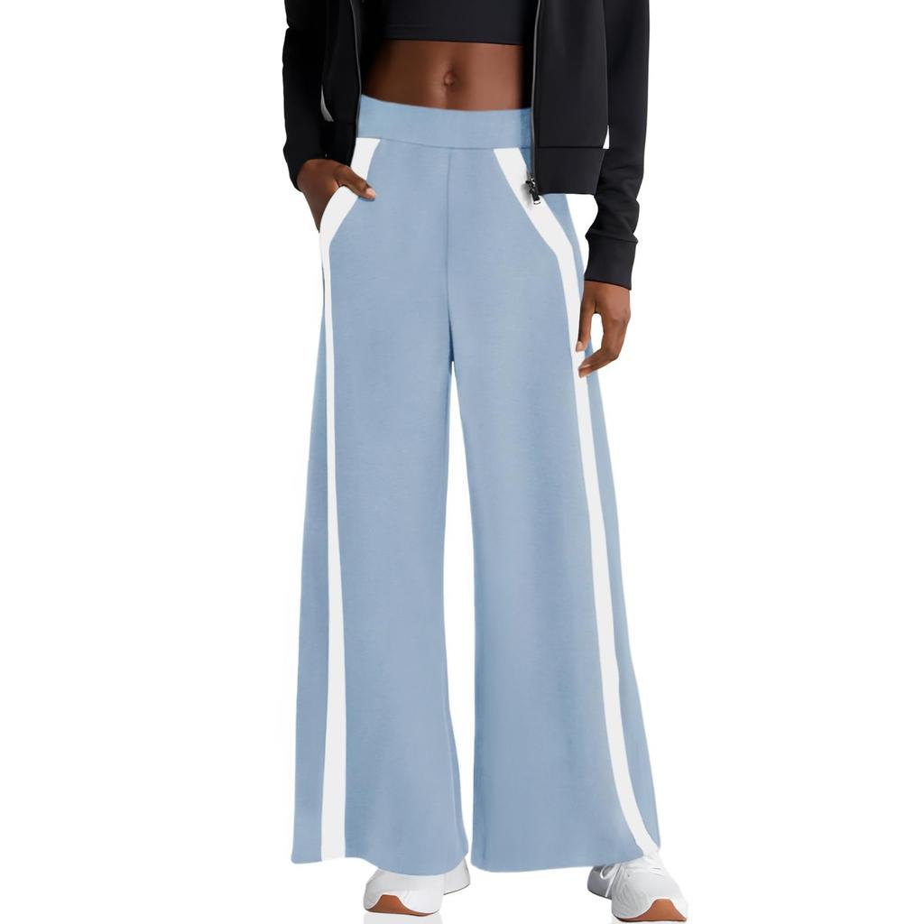 Женские эластичные повседневные брюки с высокой талией и широкими длинными штанинами с карманами