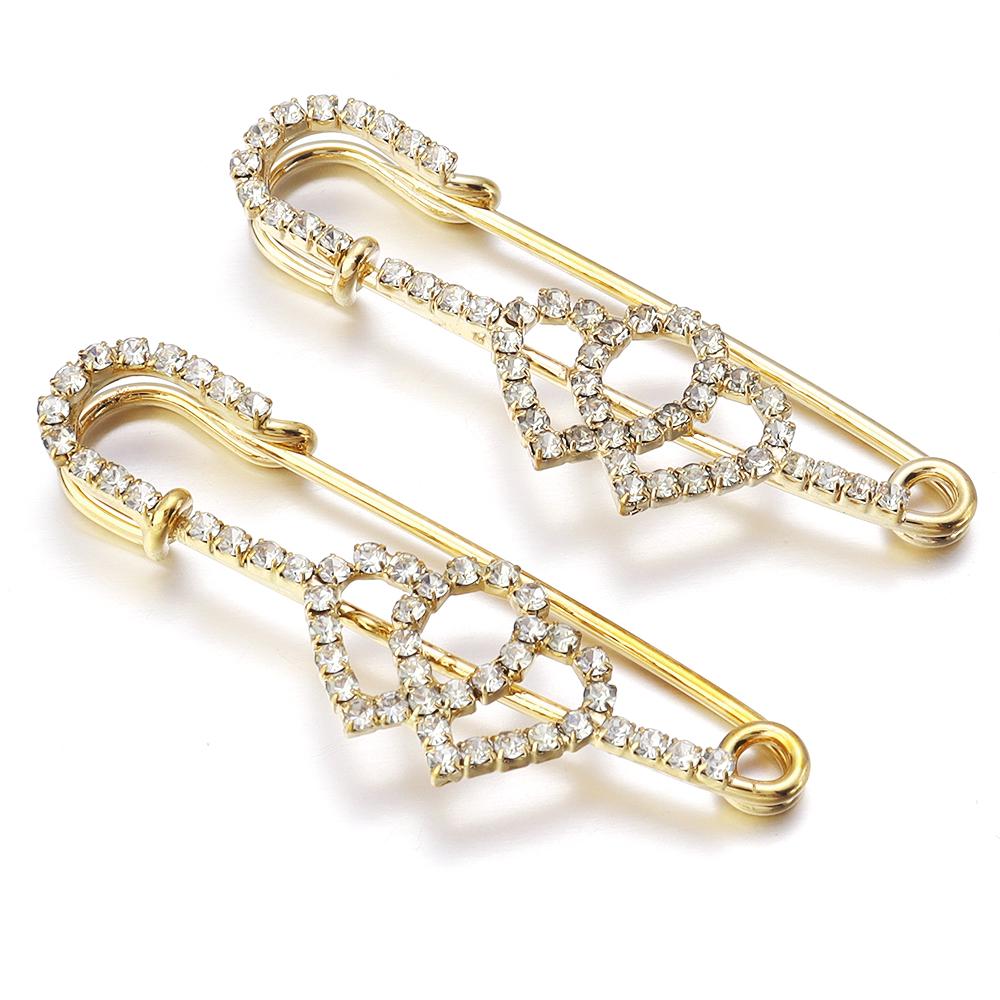 2pcs/lot Alloy Rhinestone Brooches Gold Silver Color Fixed Pins Brooch For Women Dress Safety Pin Brooches DIY Jewelry Making