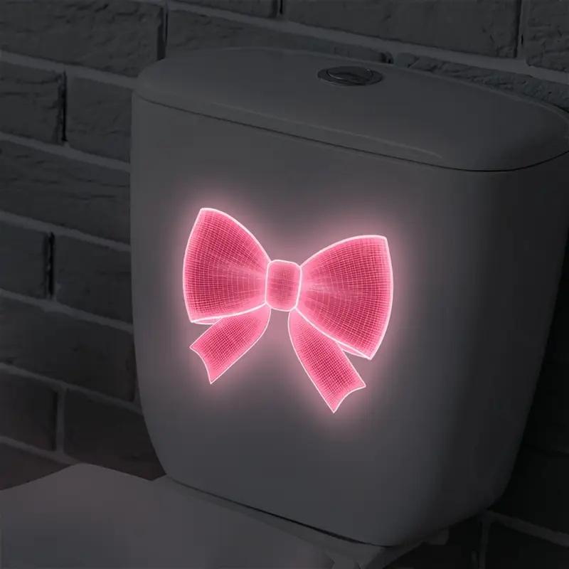 Glow-In-The-Dark Toilet Decoration Decals Luminous Toilet Seat Cover Sticker Pink Bowknot Design Pvc Toilet Lid Wall Decoration