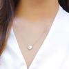 Hollow Heart Mixed Baguette and Round Stone Halo Pendant Women Cable Chain Clavicle Necklace