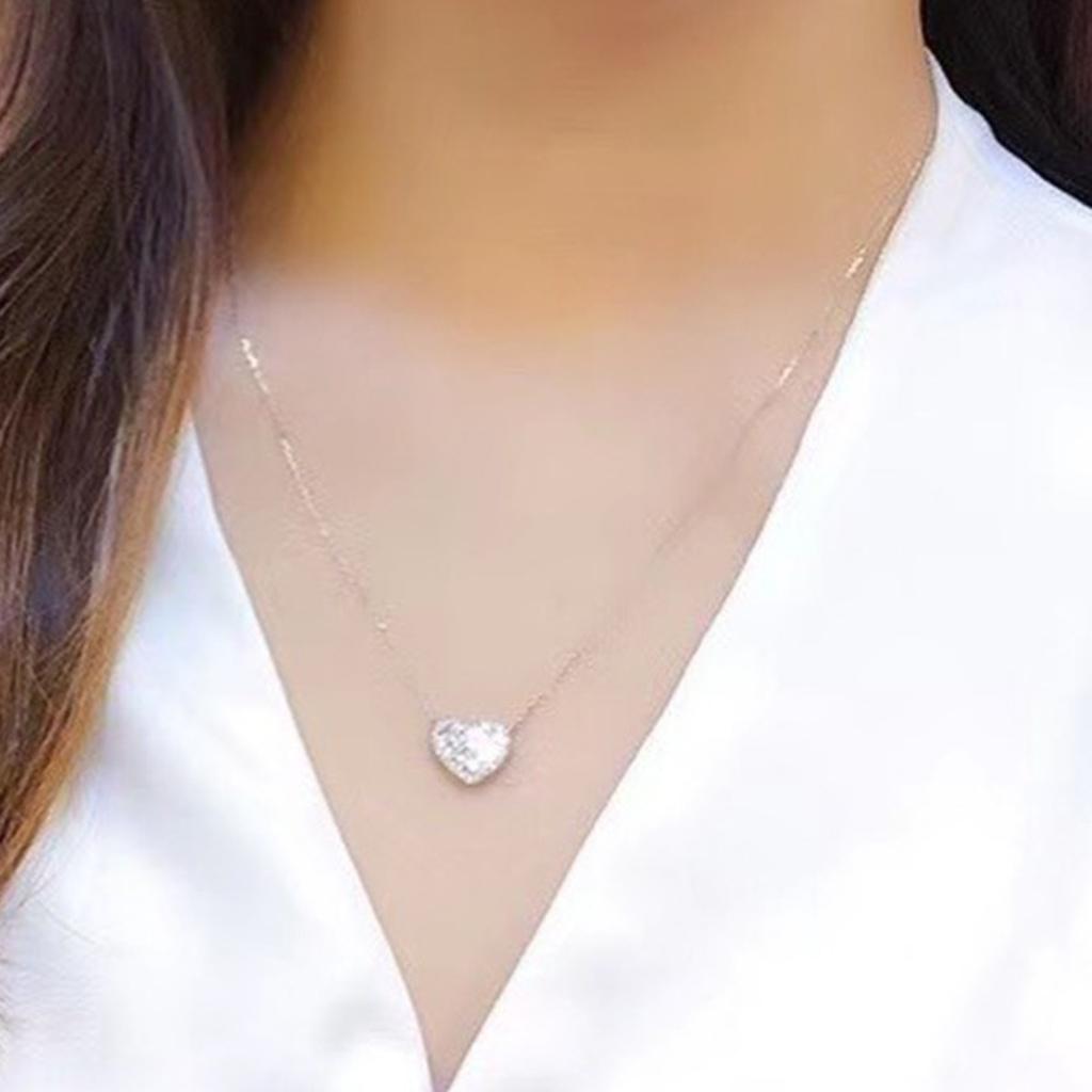 Hollow Heart Mixed Baguette and Round Stone Halo Pendant Women Cable Chain Clavicle Necklace