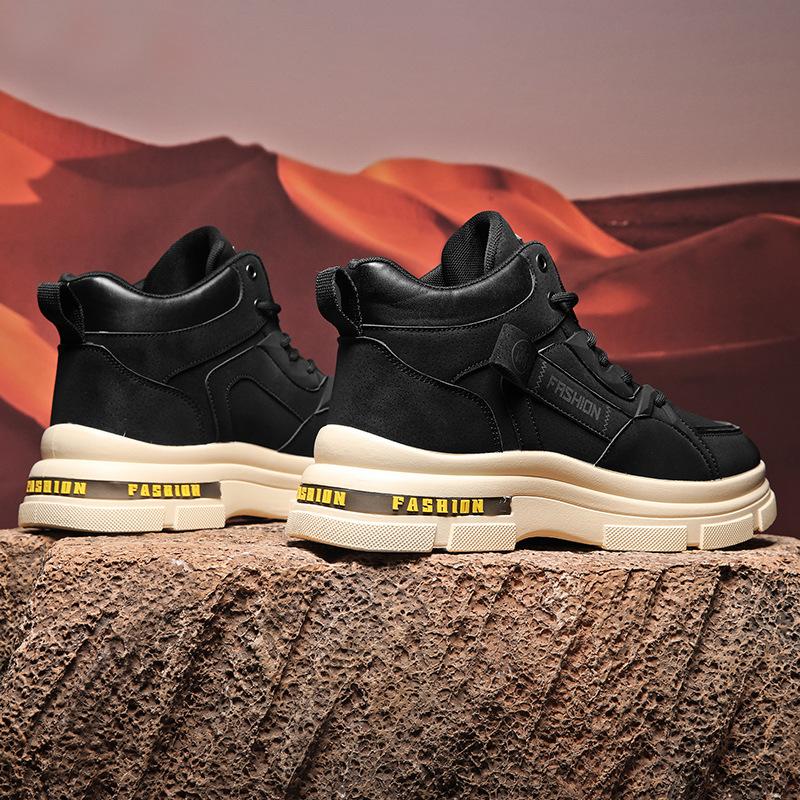 Autumn and winter outdoor trend men's shoes fashion high-top lace-up platform shoes retro style solid color casual Martin boots 2025