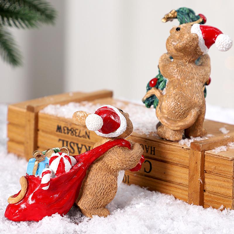 Cute Painted Mouse Christmas Decor, Resin Desktop Garden Ornaments, Festive Figurine for Home Shelf Display
