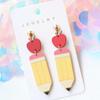 1 Pair Back To School Pencil Shaped Cute Earrings,  Personalized Earrings for Holiday Party Gift