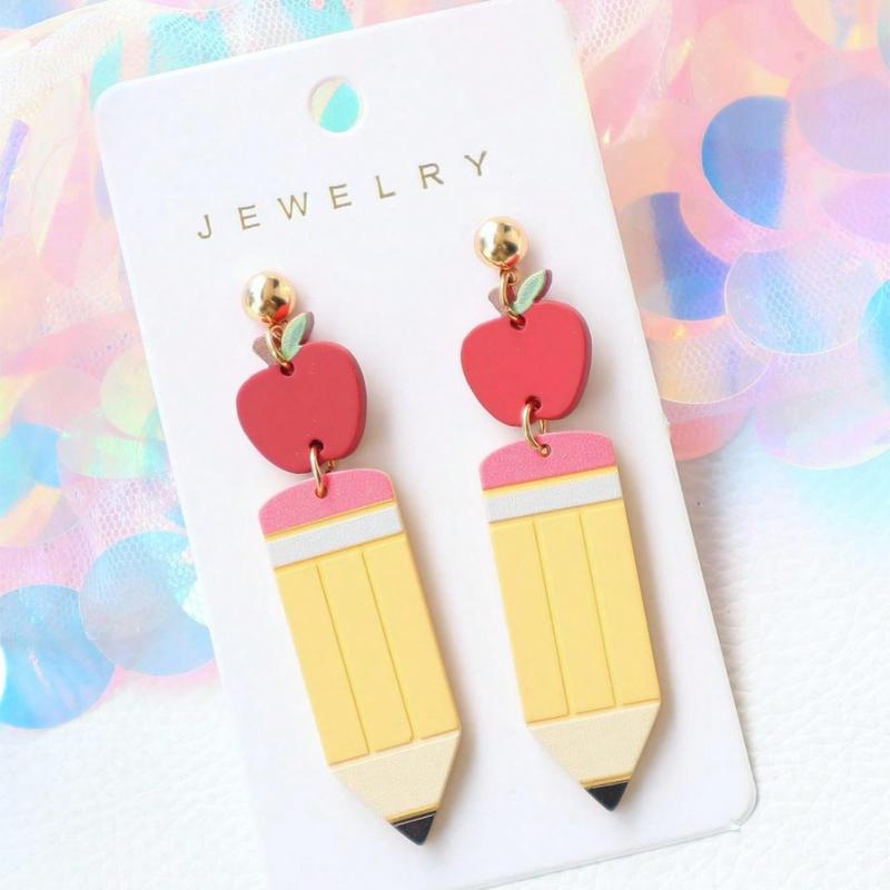 1 Pair Back To School Pencil Shaped Cute Earrings,  Personalized Earrings for Holiday Party Gift