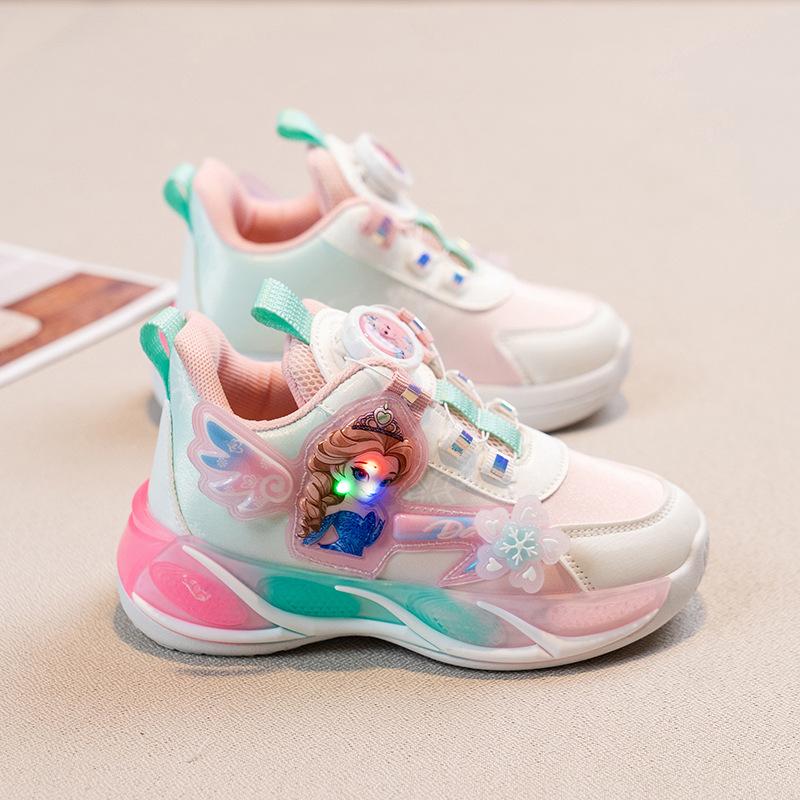 Mädchen Prinzessin Elsa Schuhe leuchtend Herbst Lederoberfläche drehbarer Knopf Kinder Grund- und Sekundarschüler Plateau bequem Papa